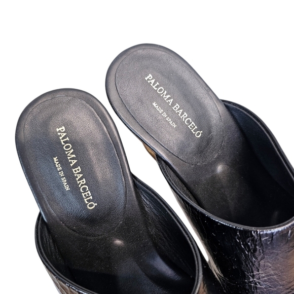 Paloma Barceló Black Calf Leather Open Toe Sandals Raffia Heel 39 Quiet Luxury - Picture 11 of 12